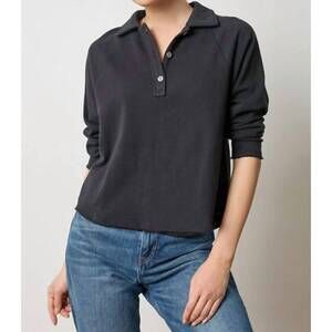 NEW LILLA P shirttail polo sweatshirt in black